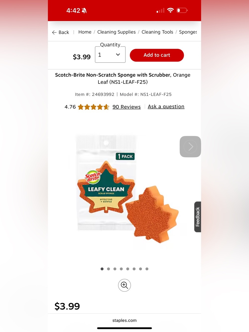 ❤️💲 $1 CLOSET! •10/$10 SALE!! • Leafy Clean Non-Scratch Scrub Sponge — Orange